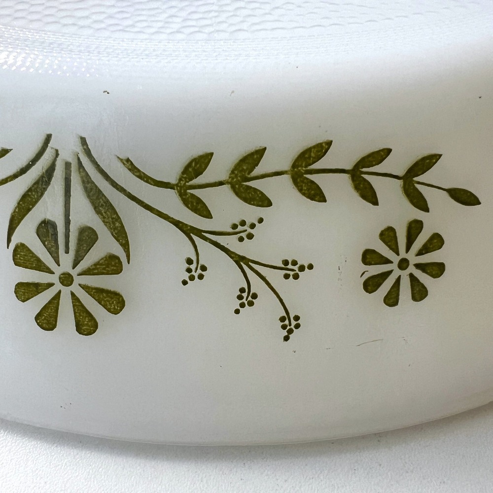 Vintage Glasbake Green Daisy Divided Milk Glass Serving Casserole Dish J2352 - Picture 8 of 16